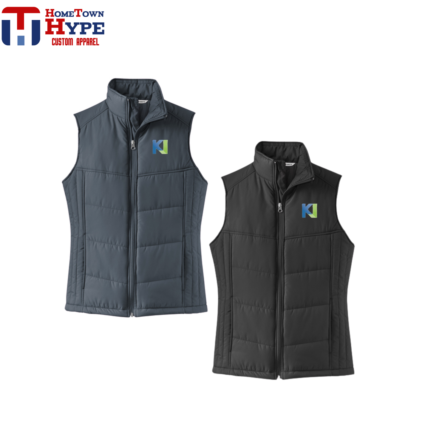 Womens Puff Vest Embroidered - KJ Consulting