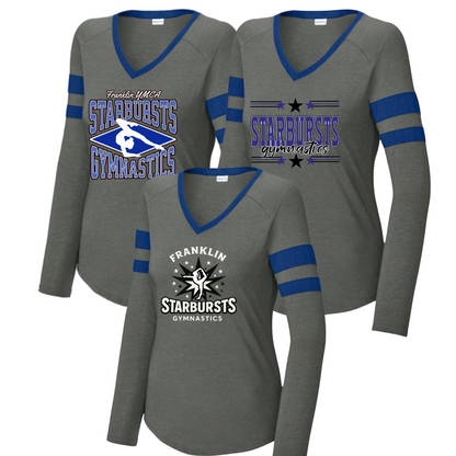 Women's Halftime Stripe Long Sleeve V-Neck Tee - Franklin Starbursts