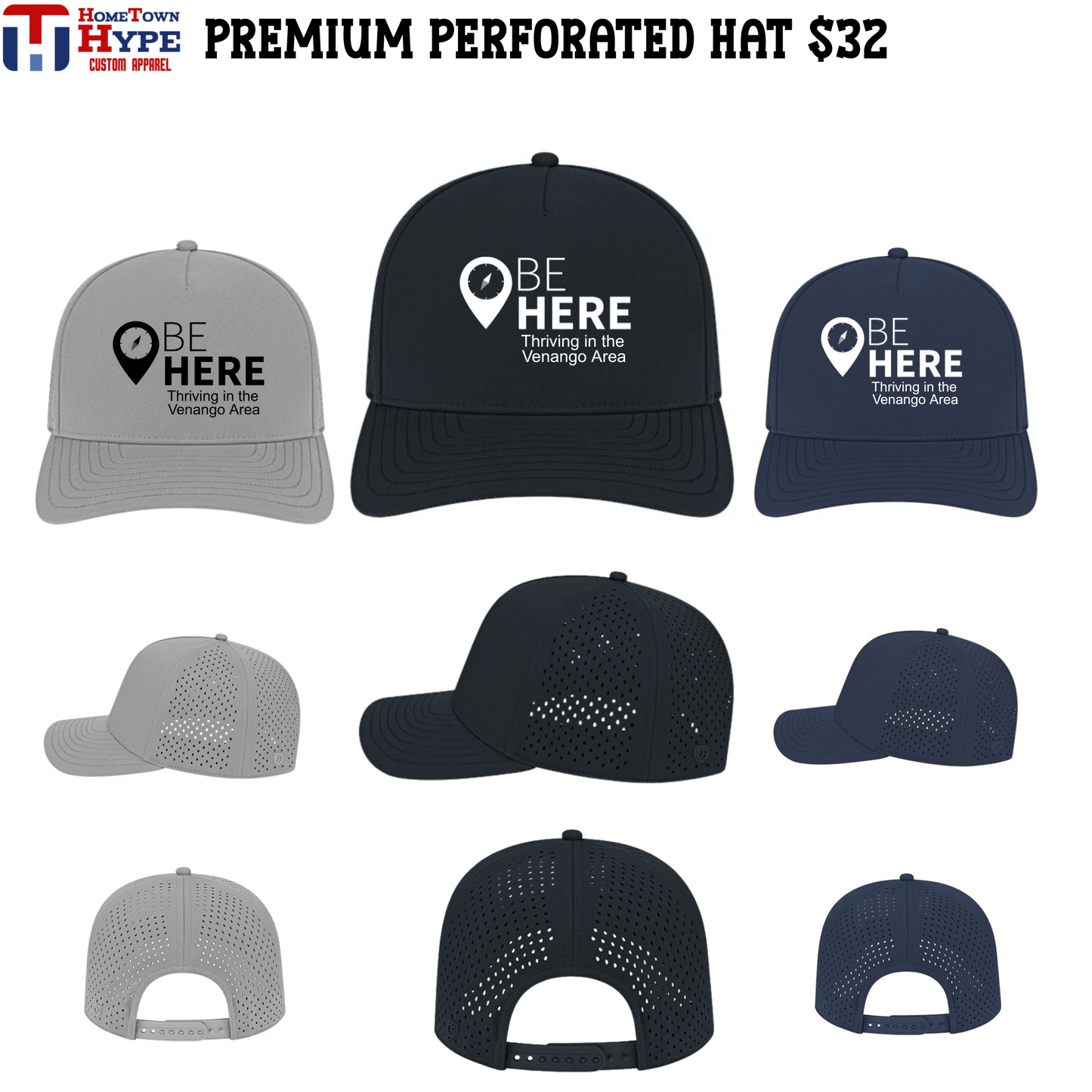 Premium Perforated Hat - Be Here, VAC
