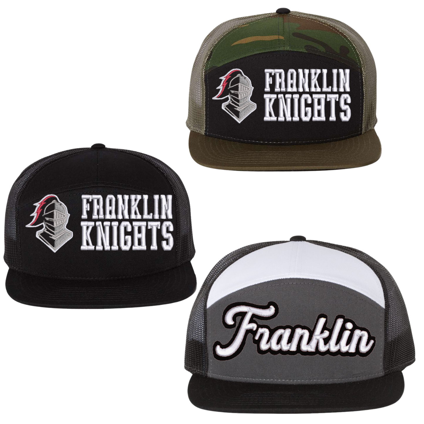 Embroidered 7 Panel Snapback Hats - Franklin Knights