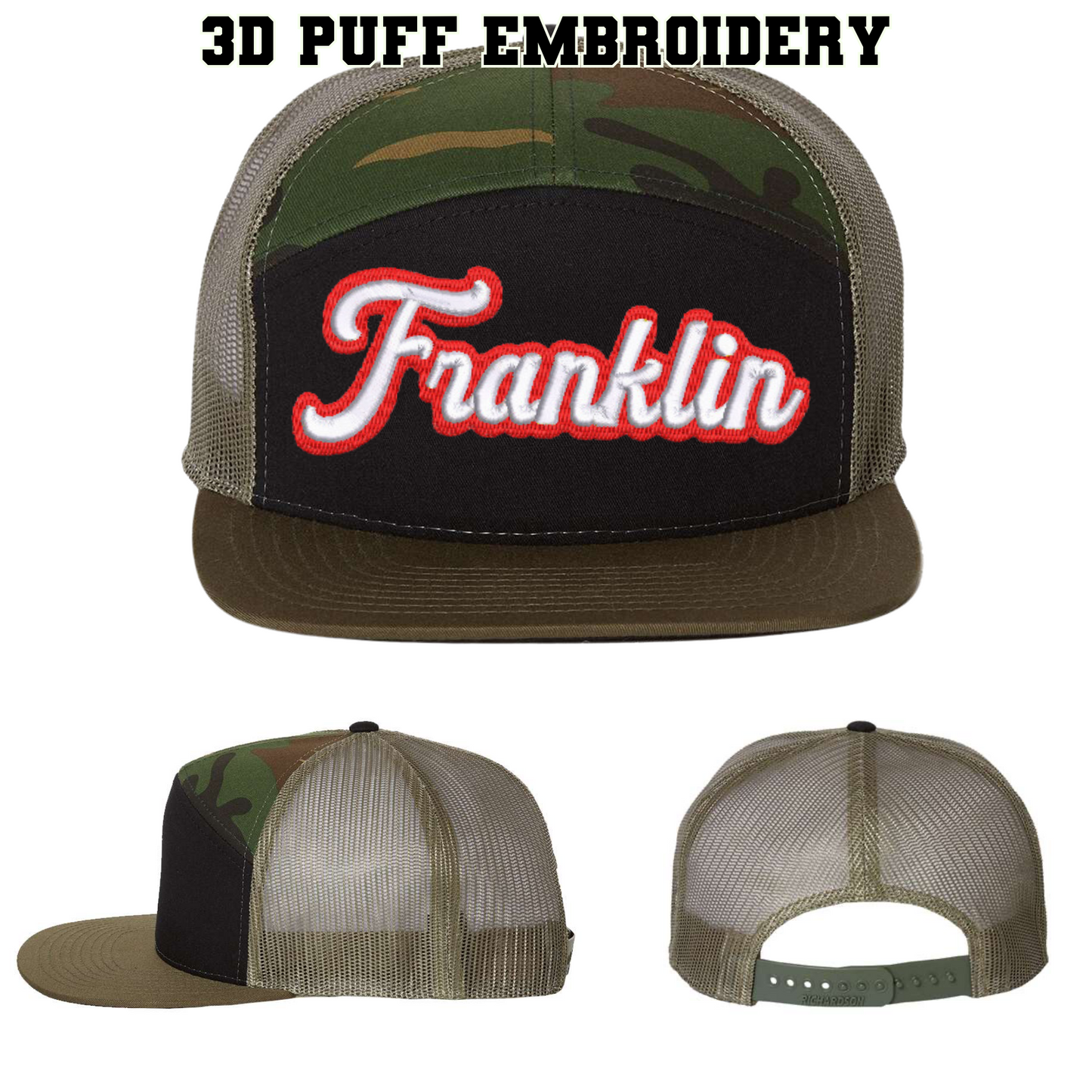 Embroidered 7 Panel Snapback Hats - Franklin Knights