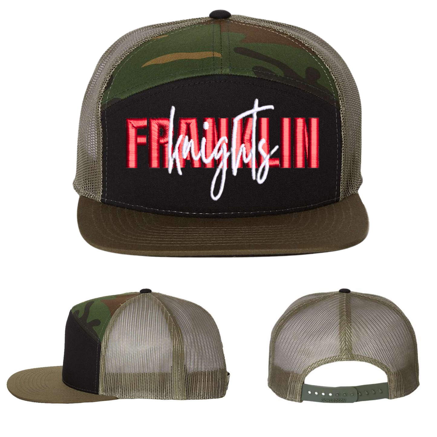 Embroidered 7 Panel Snapback Hats - Franklin Knights