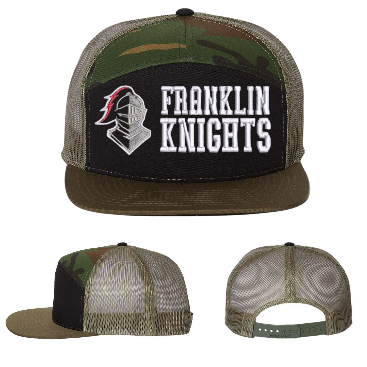 Embroidered 7 Panel Snapback Hats - Franklin Knights